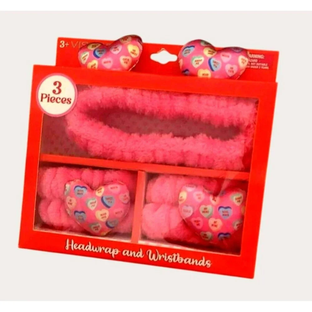 NWT - 3-Piece Heart Headwrap & Wristbands Spa Set (SKU#0405)